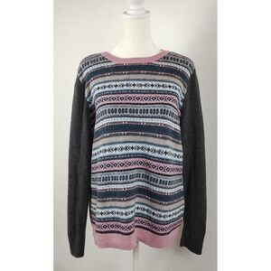 Talbot's Pink And Gray Striped Pattern Sweater Size Large Petite